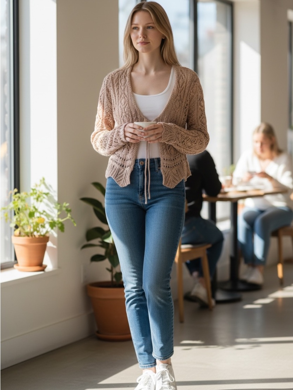 VENUS Crochet Knit Cardigan - Brown
